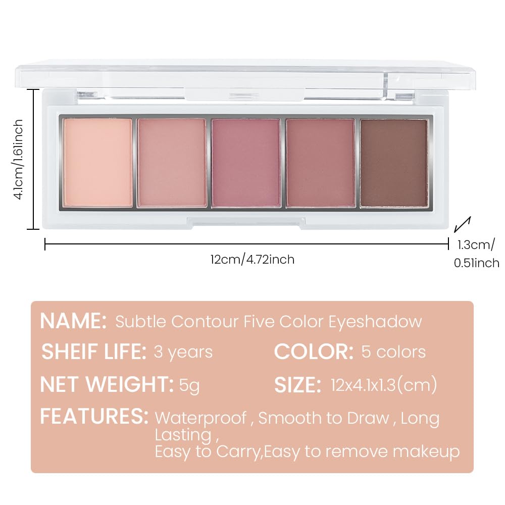 JUAAZIN 5 Colors Matte Eyeshadow Makeup Palette, 5 Natural Neutral Nude Brown Faded Rose Colors Eyeshadow, Looks for Brown Eyes Women Finish Long Wearing Waterproof Professional Eye Makeup 04#