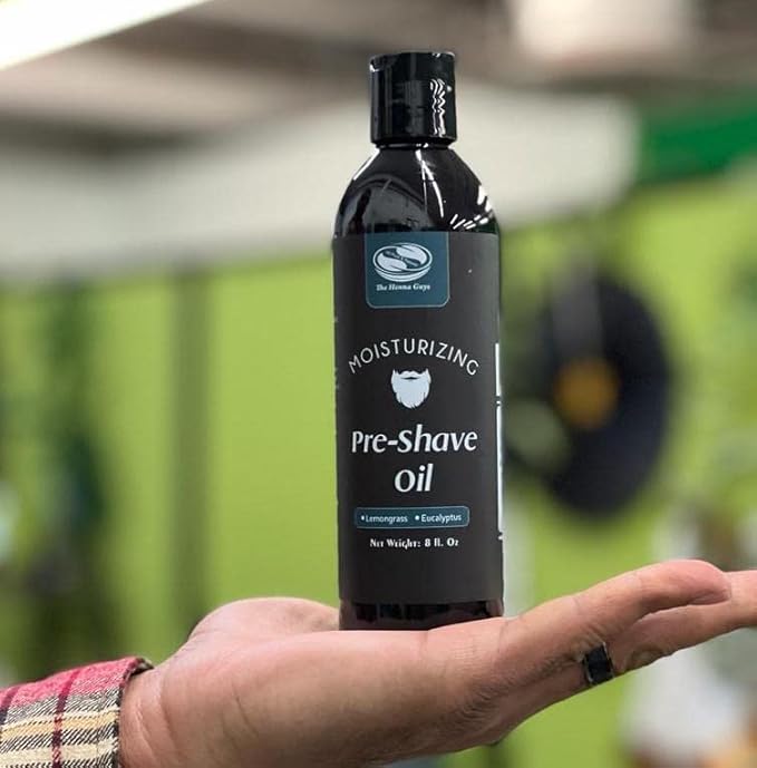 The Henna Guys 8 fl. Oz, Pre Shave Oil for Men, Excellent Shaving oil for Men with Sensitive Skin, Prepares for a burns free Shave, Works with Straight or Safety Razor (Lemongrass & Eucalyptus)