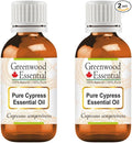 Greenwood Essential Cypress Essential Oil (Cupressus sempervirens) Pure | Non-Sticky | Non-Greasy | Lightweight | Men & Women | All Skin Types | Steam Distilled 10ml X 2 (0.66 oz)