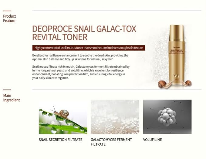 DEOPROCE Snail Galac Revital Toner 130ml, Hydrating Facial Toner for Smooth & Radiant Skin, Korean Skincare