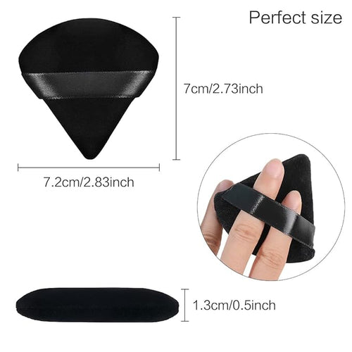 4 facial soft triangle puffs, wet and dry makeup tools, used for powder, mineral powder, body powder, foundation make-up, washable powder puffs (Black)