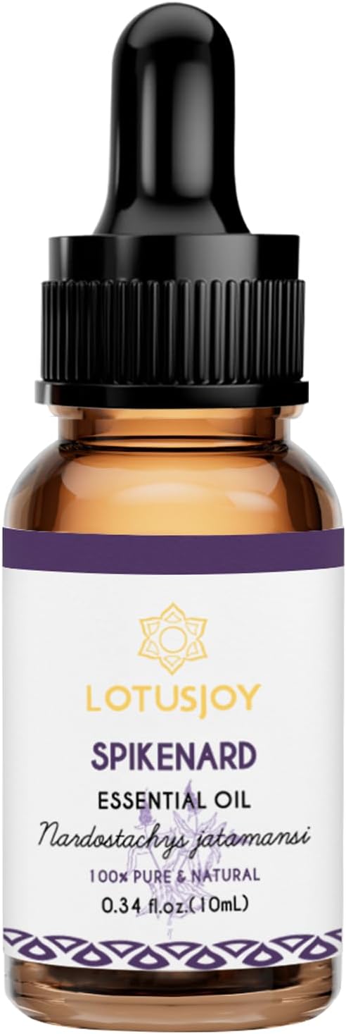 LOTUSJOY 100% Pure Spikenard Essential Oil 0.34 Fl Oz, Natural Spikenard Oil in Amber Glass Bottle with Dropper for Diffuser Massage Skin Care DIY
