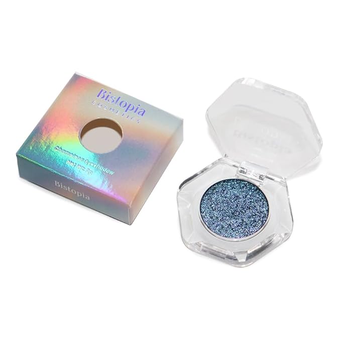 Bistopia Holographic Glitter Single Eyeshadow, Pearlescent Shimmer Metallic Cream Powder Eye Makeup, Blendable Long Lasting Waterproof, Multi-Use Face Highlighter, 2g (Blue Aurora)