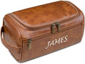 joyinaff Personalized Embroidery PU Leather Travel Toiletry Bag for Men,Stylish Travel Organizer for Travel, Wedding Gift,Customized Monogram Travel Shaving Dopp Kit for Groomsmen (Brown)