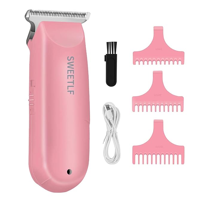 SweetLF Hair Clippers, Silent Cordless Hair Trimmer, Mini Hair Cutting Kit with 3 Guide Combs, Portable & USB Rechargeable Haircut Clippers for Men Women Kids (Pink)