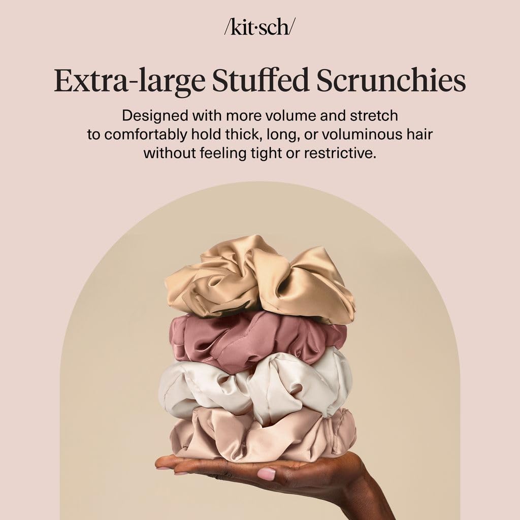 Kitsch Pillow Satin Scrunchies for Women - Blush, 4pcs