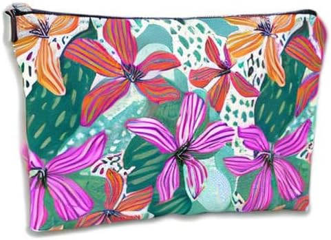 iapodiad Makeup Bag Abstact Tropical Flowers Cosmetic Bag Mini Portable Travel Toiletry Bag Organizer Makeup Brushes Aesthetic Accessories Waterproof Storage Bag for Women