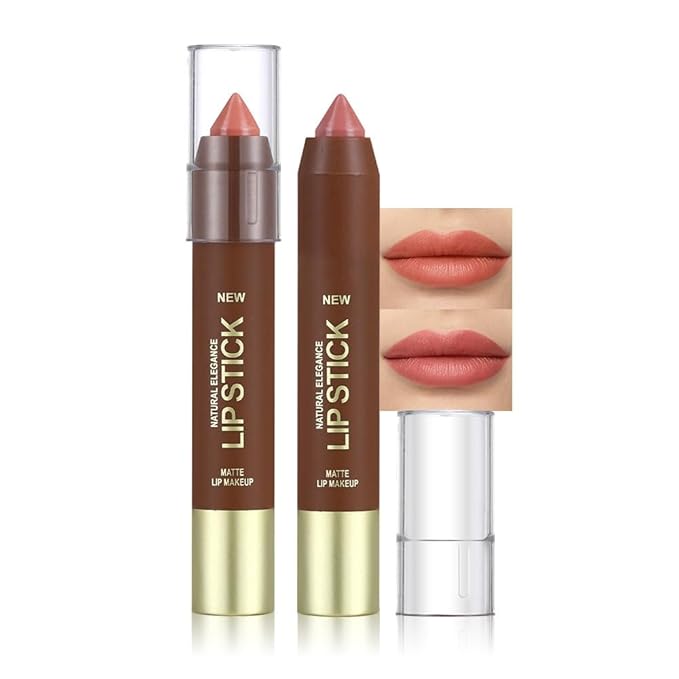 IATMOMOD 2Pcs Matte Lipstick Crayon Set for Women, 24 Hour Coral Pink Nude Pink Lipstick Lip Liner Pencil Long Lasting Waterproof Smudge Proof, Neutral lip liner marker Easy Application Full Coverage