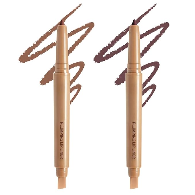 JUAAZIN 2Pcs Matte Lip Liner Pencil, Plump lip pencil liner Long-Lasting Creamy Formula, With Silicone Smudger for Define Contours & Sculpting Lip,Waterproof Non-Staining Crayon Lip Liners 07#+08#