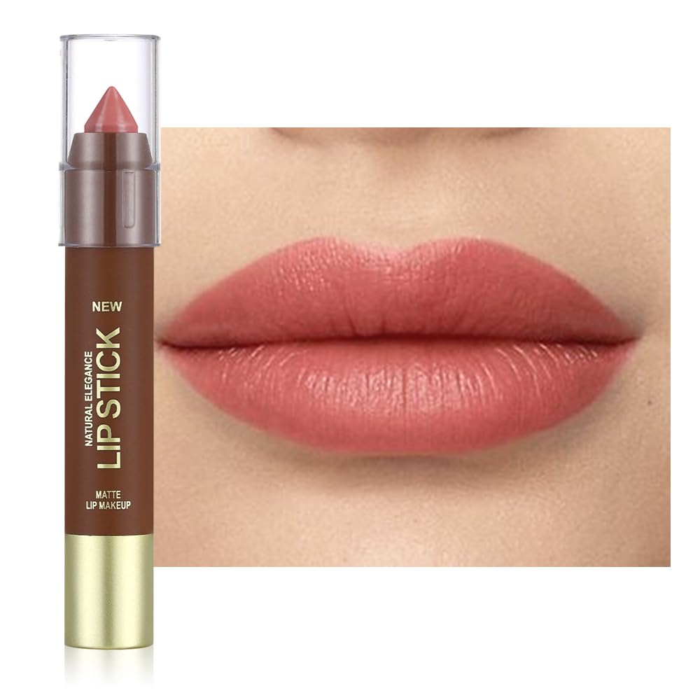 QIDSTERS Matte Lipstick Crayon Set for Women, Nude Pink 24 Hour Lipstick Lip Liner Pencil, Neutral Lip Stick Lipliner Long Lasting Waterproof Smudge Proof, Vegan & Cruelty-Free, 03