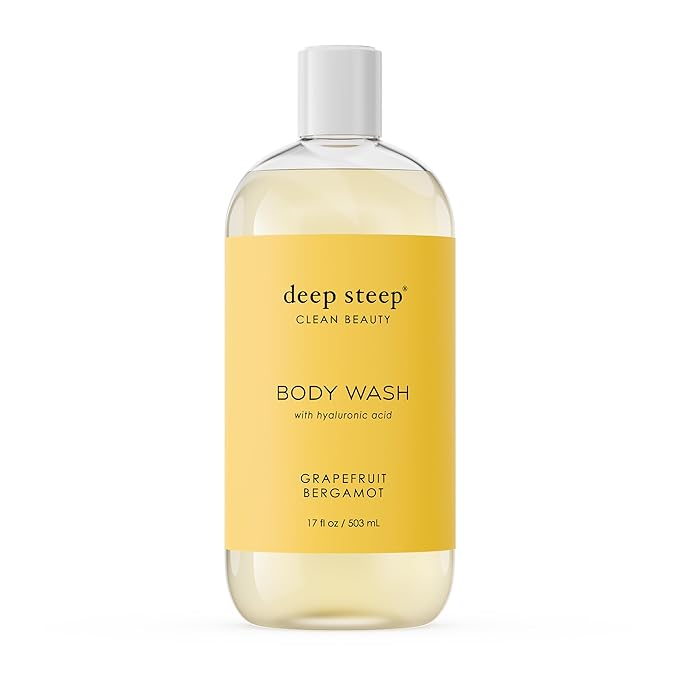 Deep Steep Grapefruit Bergamot Body Wash, Hydrating Shower Gel with Hyaluronic Acid & Shea Butter for Sensitive Skin, Bodywash for Women & Men, 17 Fl Oz, 1-Pack