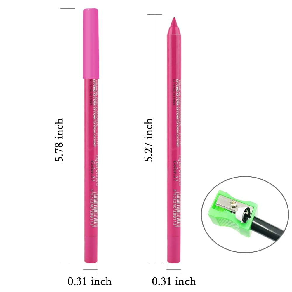 evpct Hot Pink Eyeliner Pencils for Eyes, Rose Hot Pink Colored Eye Liner Pencil Pen Makeup Waterproof Smudge Proof, Colored Gel Waterline Eyeliner Liquid, Face Eye Paint Stick Halloween Makeup 21