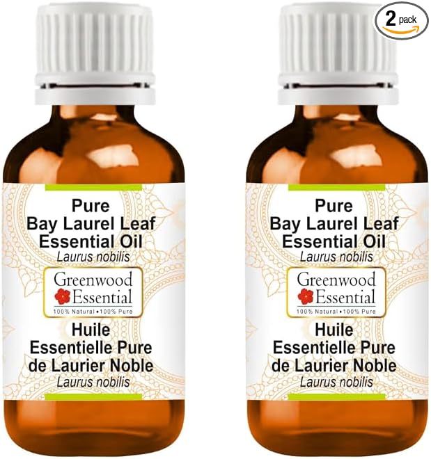 Greenwood Essential Bay Laurel Leaf Essential Oil (Laurus nobilis) Pure | Non-Sticky | Non-Greasy | Lightweight | Men & Women | All Skin Types | Steam Distilled 15ml X 2 (1 oz)