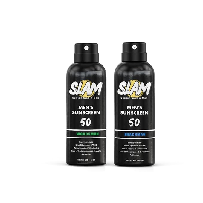 SLAM WoodsMan & BeachMan Bundle - Men's Scented Sunscreen, Sunblock, Sunscreen Spray, Water Resistant, Paraben Free, Broad Spectrum UVA/UVB Sunscreen SPF 30, Sun Protection Factor 30