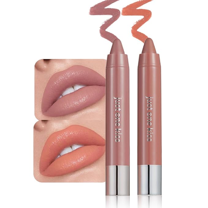 mekuel 2Pcs Nuetral Nude & Coral Hydrating Cream Lipsticks Lip Crayon for Women, Moisturing Lipstick Lip Liner Crayon Set for Ombre Shades, Matte Creamy Natural Nourishing Tinted Lips Balm Set