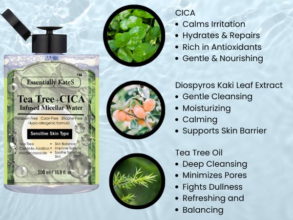 Essentially KateS Korean Micellar Water Makeup Remover 16.9 Fl Oz – NO stinging, NO tightness, NO over-drying - SuperHydrating No-Rinse Facial Cleanser for Sensitive Skin
