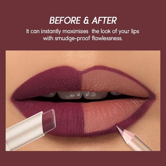 USHAS 2 in 1 Waterproof Lipstick and Lip Liner Combo Set - Long Lasting Matte Lipstick Pen with Lip Liner Set Makeup Kit (G2, Pack of 1)