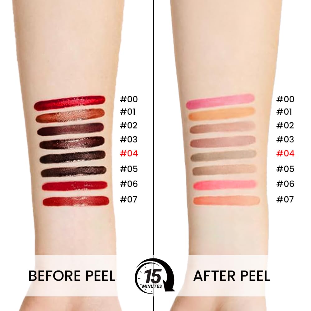 JUAAZIN Matte Lip Stain Peel Off Lip liner with Tweezer, Light Taupe Peel Off Lip Stain, Long Lasting Waterproof Lipstick Lip Gloss Tattoo, Transfer-proof for All Skin Types, 04#