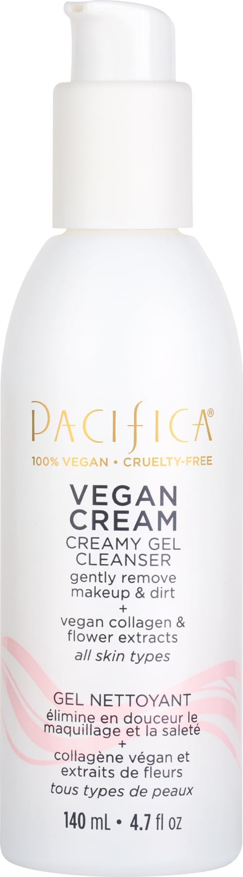 Pacifica Vegan Collagen Cream Gel Facial Cleanser - Daily Foaming Face Wash & Makeup Remover, Hydrating Anti-Aging Face Wash for Dry & Sensitive Skin, 4.7oz