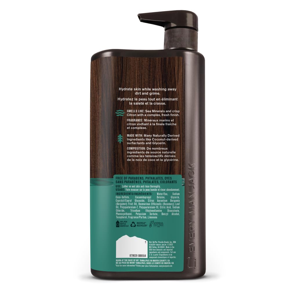 Every Man Jack Hydrating Body Wash for Men, Sea Minerals Citron, 2pk