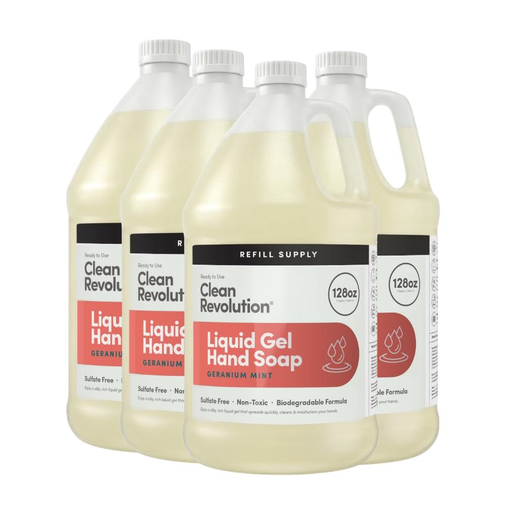 Clean Revolution Liquid Gel Hand Soap Refill with Real Essential Oils – Sulfate-Free Gel Hand Wash, Moisturizing Bulk Refill, Non-Toxic Formula, Made in the USA(Natural Lavender) 128 Fl Oz, 4 Pack