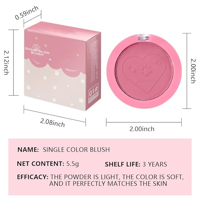 HHLTOH Matte Blush Powder for Cheeks, Cruelty Free Makeup – Long Lasting Natural Face Blusher Makeup, Lightweight Blendable Cheek Color Palette for Women All Skin Tones - #02 Rose Pink