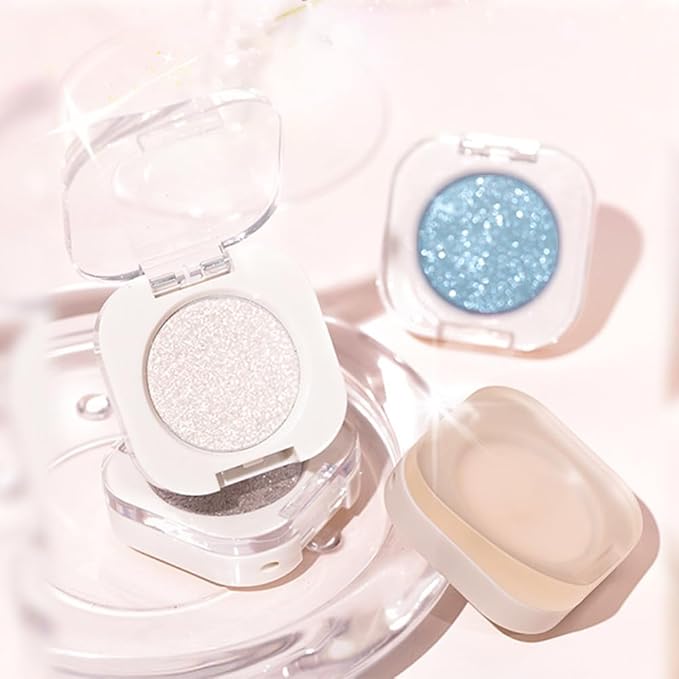 QIDSTERS Pear White Glitter Single Eyeshadow, Lightweight Blendable Mini Eye Shadow for Older Women, Monochrome Eyeshadow Palette Makeup Pigmented Waterproof, Vegan & Cruelty-Free, 11