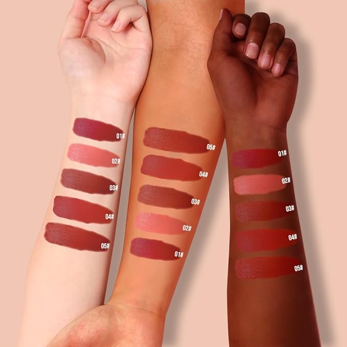 Hxssll Matte Lip Stain – High Pigment Non-Transfer Matte Liquid Lipstick, Long-Lasting Waterproof Smudge-Proof Lip Color, Lightweight Comfortable Velvet Finish Lip Tint 03#（5PCS）