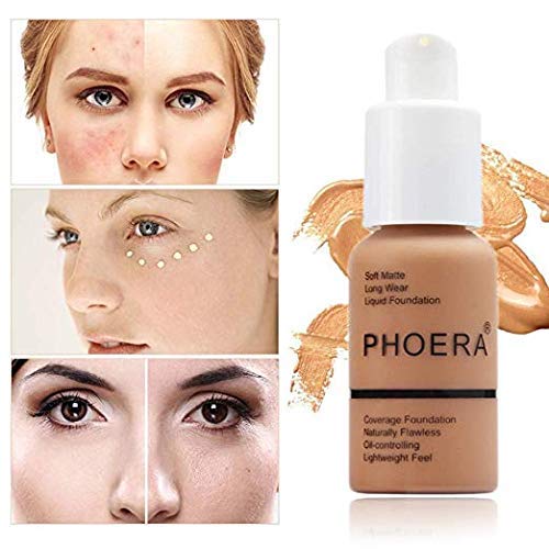 PHOERA Flawless Matte Liquid Foundation, Long Wear Oil Control Full Coverage Face Makeup Soft Liquid Foundation.(108# Tan)