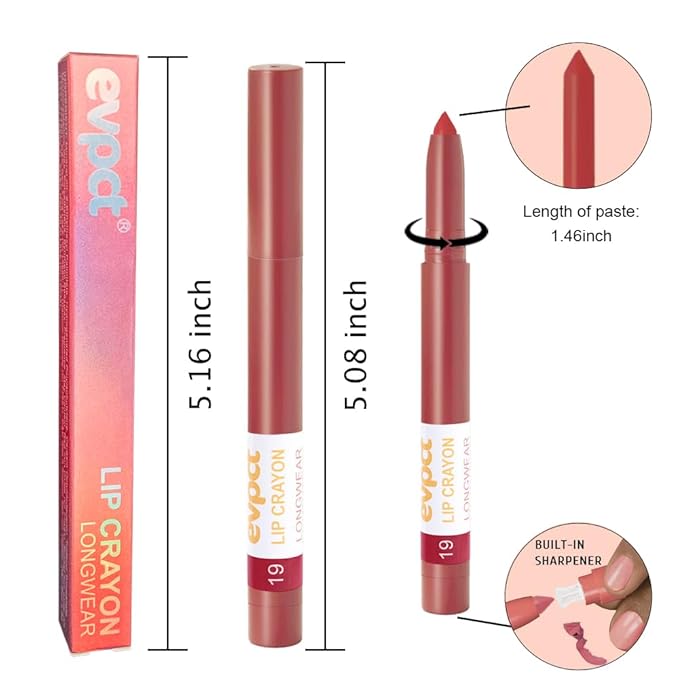 evpct Ruby Red Hot Lip Liner Crayon Pencils Set for Women, Matte Lip Stick Crayon Long Lasting, Lips Pencil Liner and Lipstick set, Lipliner Pencil 24 Hours Long Wearing Lipstick Built-in Sharpener