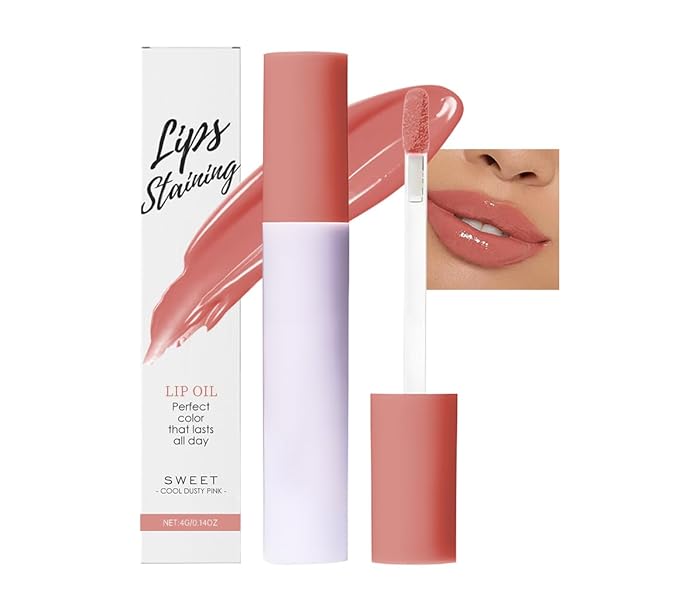 Hxssll Nourishing High-Shine Lip Gloss,Hydrating & Moisturizing Lip Tint, Non-Sticky, Long-Lasting Glossy Lip Stain,Softens & Plumps Lips for Smooth,Gentle Formula for Dry Lips 03#Cool Dusty Pink