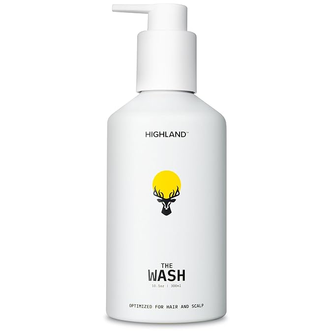 Highland The Wash - Hair & Scalp Shampoo Alternative with Botanicals for Damaged Strands, Restoration & Healthier Hair Growth - Hydrating & Nourishing Cleanser - Wild Mint Sandalwood Scent - 10.1oz