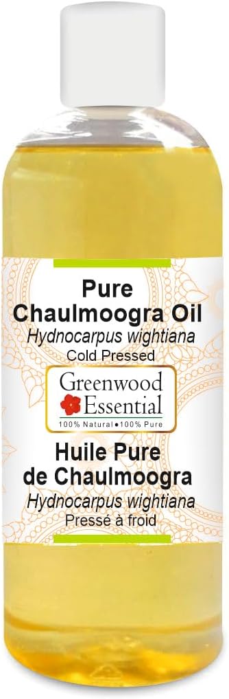 Greenwood Essential Chaulmoogra Oil (Hydnocarpus wightiana) | Cold Pressed | Natural | Undiluted | For Diluting Essential Oils | For Skin & Massage | Men & Women | 200ml (6.76 oz)