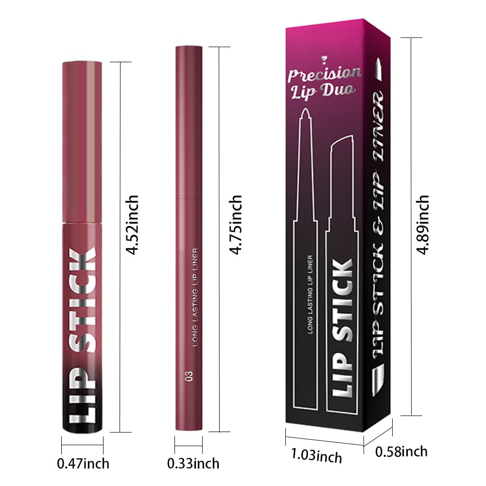 AMY'S DIARY 2Pcs Pink Purple Lipstick and Lip Liner Combo, Lip Liner and Lip Stick Kit for Women, Matte Lip Pencil and Smooth Hydrating Lipstick,Lip Makeup Set (03#Magenta Pink)