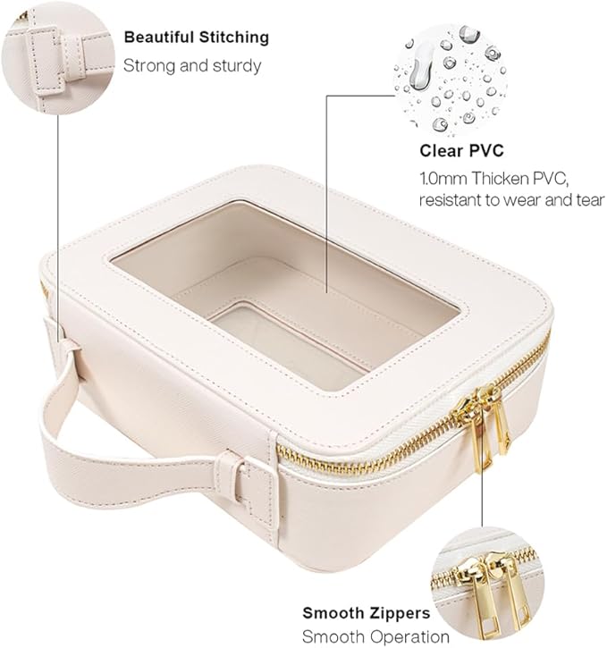 FFpaw Clear Makeup Bag, TSA Approved Toiletry Bag Travel Makeup Case Clear Cosmetic Travel Bag Small Makeup Pouch Organizer Waterproof Portable Car Essentials for Women