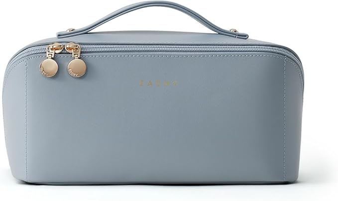EACHY Travel Makeup Bag,Large Capacity Cosmetic Bags for Women,Portable Pouch Open Flat Toiletry Bag Make up Organizer with Divider and Handle