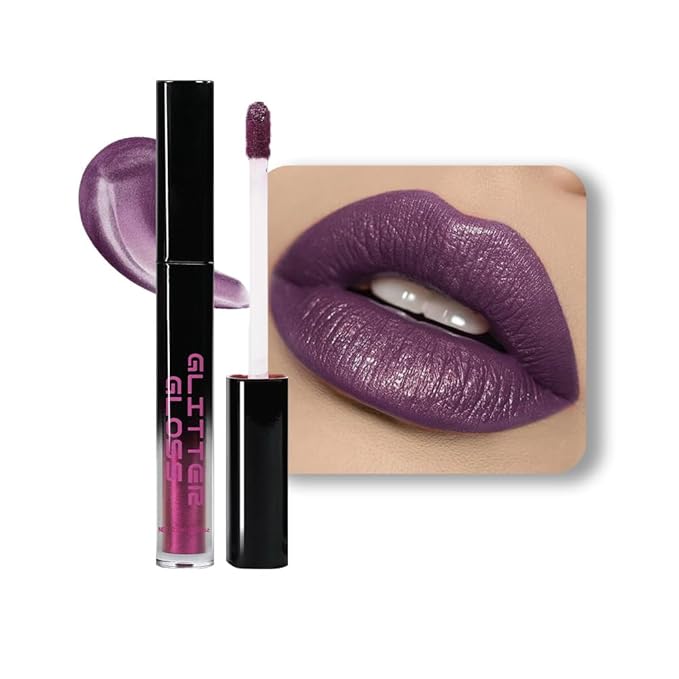 CAKAILA Dark Purple Metallic Lipstick for Women,Glitter Sparkling Liquid Lipstick,Long Lasting Waterproof Lightweight Comfortable Non-Drying Bold Dark Lip Gloss for Gothic Stage Makeup,Vegan