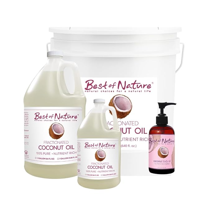 Best of Nature Fractionated Coconut Oil for Face, Hair & Massage – 100% Pure Liquid Coconut Oil for Skin, Unscented Carrier Oil for Essential Oils, Lightweight Body Oil, Bulk 5 Gallon Pail, 640 fl oz