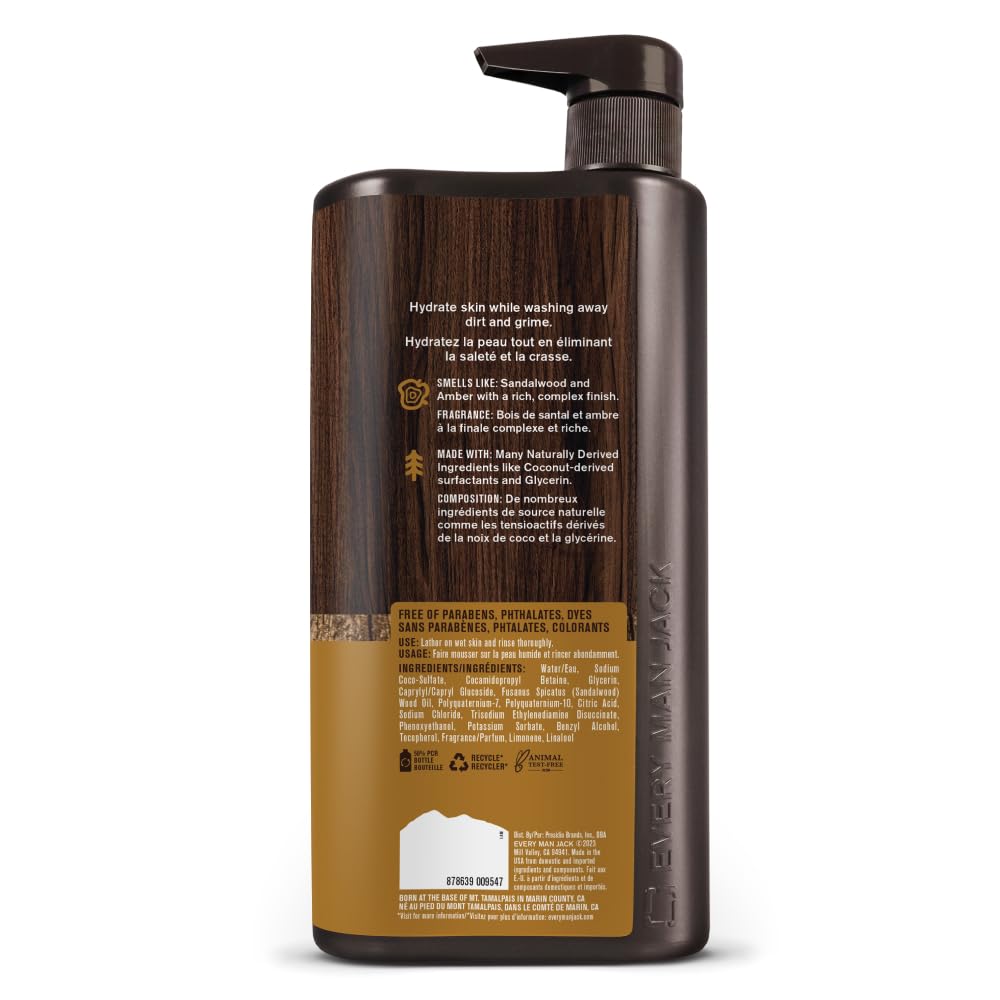 Every Man Jack Hydrating Amber Sandalwood Body Wash for Men, Value 2pk