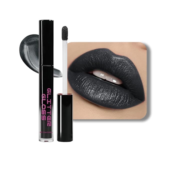 CAKAILA Gray Black Metallic Lipstick for Women,Glitter Sparkling Liquid Lipstick,Long Lasting Waterproof Lightweight Comfortable Non-Drying Bold Dark Lip Gloss for Gothic Stage Makeup,Vegan