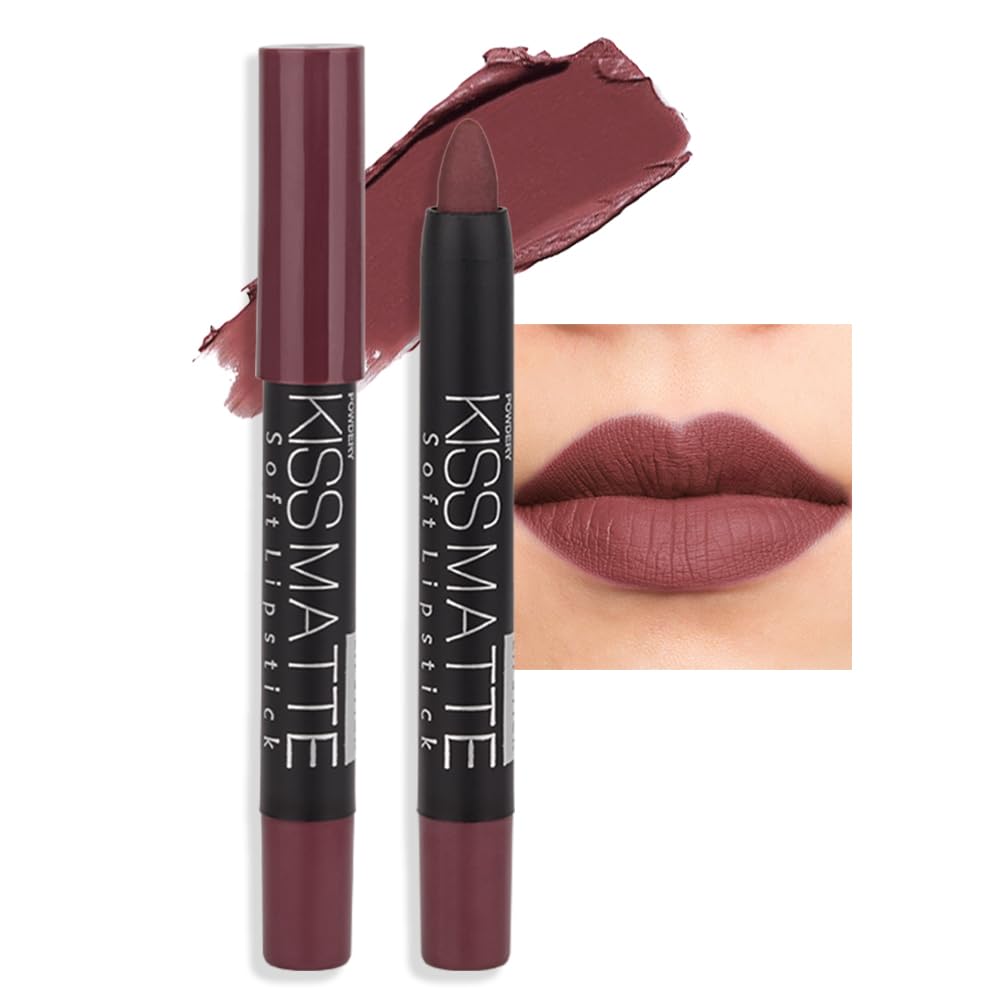 evpct 1Pcs Tan Maroon Matte Lipstick and Lip Crayon Liner Pencil Set for Women Lip Stain Long Lasting Waterproof labiales mate magicos 24 horas originales pintalabios permanente 24 horas 03