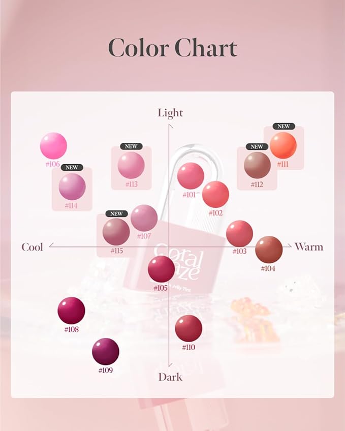 CORALHAZE Glow Lock Jelly Tint 107 Petal, Hydrating Water Glow Lip Stain, Non-Sticky Juicy Gloss, Long Lasting Glass Shine & Dewy Finish, Lightweight Moisturizing Lip Care, Korean Makeup