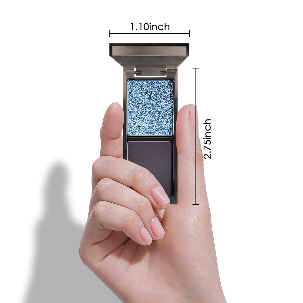 CAKAILA Blue Black Two Color Matte Shimmer Glitter Eyeshadow,Bright Eye Shadow Powder,Professional Long-Lasting Waterproof Makeup Palette,Blendable,Easy-To-Apply and Compact for Travel