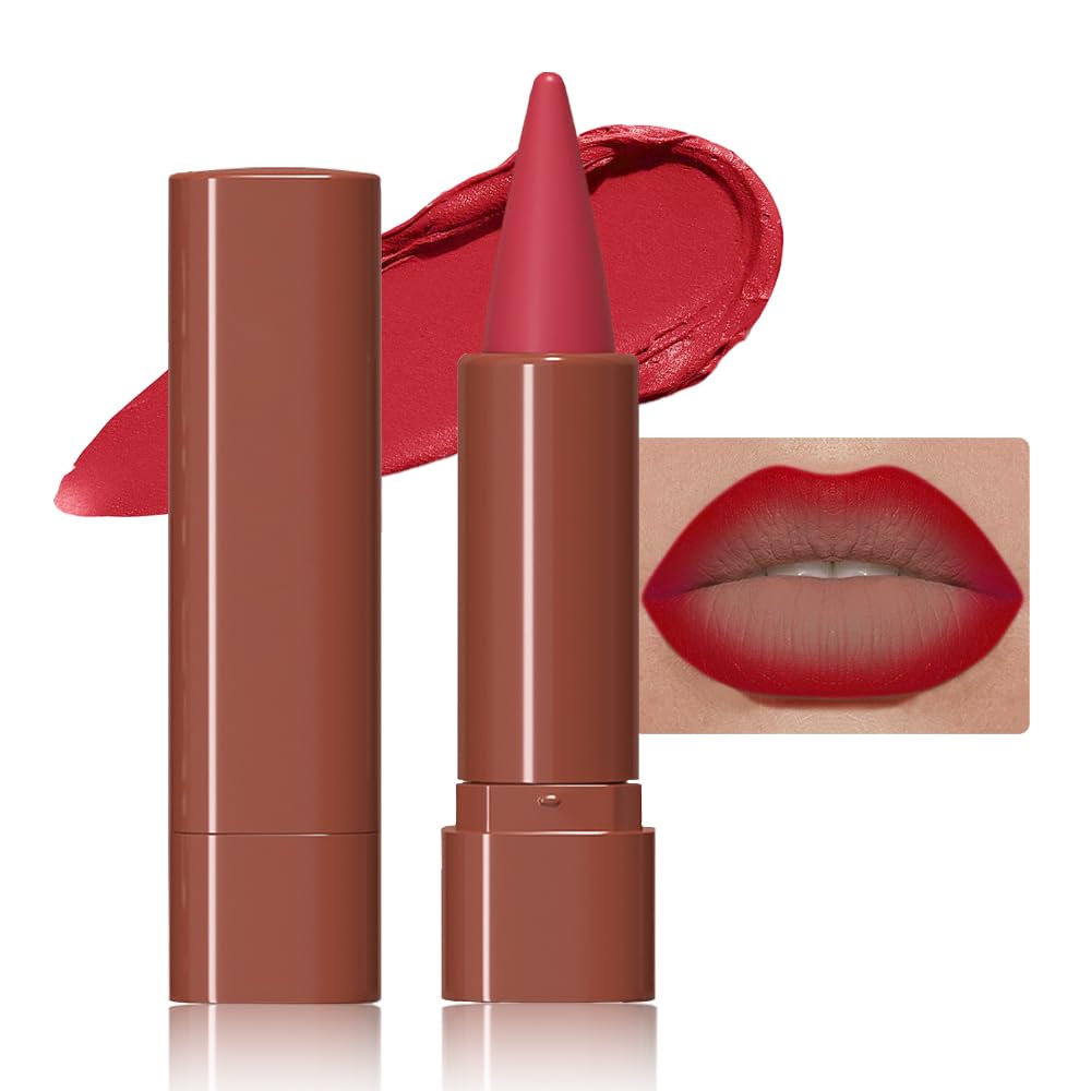 JUAAZIN Carmine Gradient Matte Lip Liner Pencil Crayon for Women - Waterproof Smudge-Proof Kissproof Long-Wear Lip Pencil, Flawless Contour Ombre Effect Lip Crayon, Creamy Pigmented Lip Liner 06#