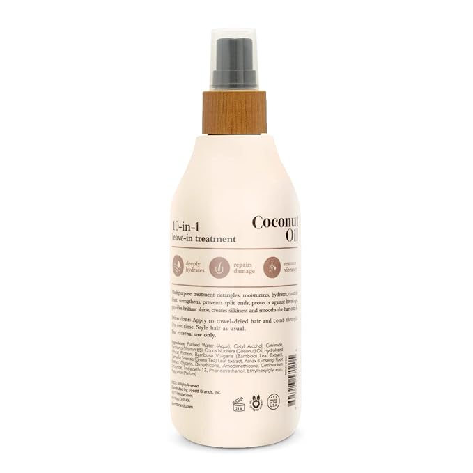 Oliology Coconut Oil 10-in-1 Multipurpose Spray - Leave in Treatment for All Hair Types | Detangles, Controls Frizz, Hydrates & Moisturizes | & Paraben Free (8.5 oz)