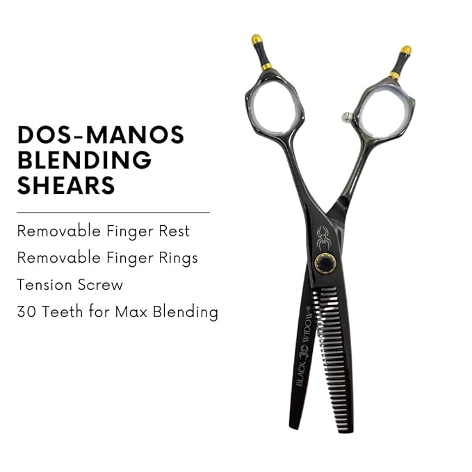 Black Widow Dos Manos Hair Thinning Shears, 6 Inch Ambidextrous Barber Blending & Texturizing Scissors, Japanese Stainless Steel, Adjustable Tension Screw
