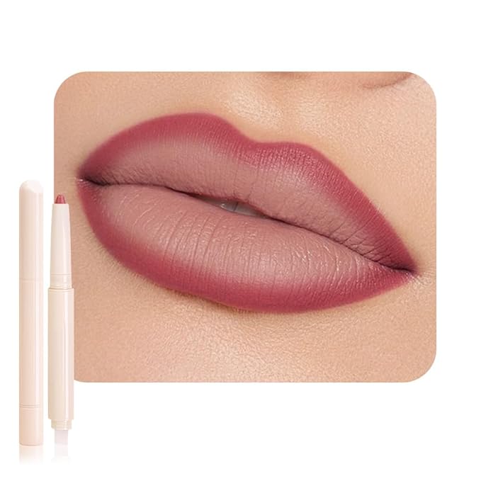 QIDSTERS Plump Matte Crayon Lip Liner Pencil, Neutral Pink Lipstick Lip Liners for Women, 24 Hour Long-Lasting Lip Gloss Makeup, With Silicone Smudger for Define Contours & Sculpting Lip, 02