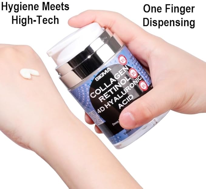 Anti-Aging Face Cream 5% Marine Collagen 3% Retinol 5% Hyaluronic Acid - Wrinkle Firming Moisturizer Face Neck - Professional Strength 1 Finger Cream Dispenser -