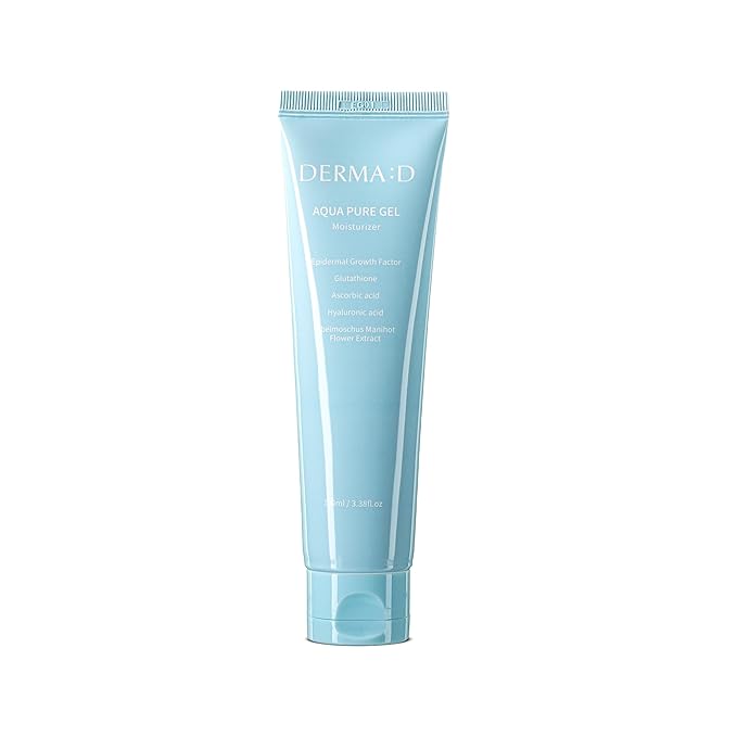 DERMA:D Korean Gel Moisturizer for Face – Lightweight Water Gel Cream with Hyaluronic Acid, EGF & Glutathione, Oil-Free Hydrating Moisturizer for Oily, Dry & Sensitive Skin, Non-Greasy, 3.38 fl oz