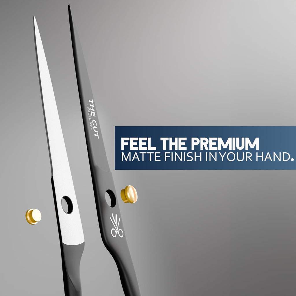 The Cut Factory® 6.5” Matte Black Luxury Hair Scissors – Ultra-Sharp High Carbon Steel Barber Shears for Men, Women & Kids – Gift-Boxed with Leather Pouch For Salon & Home(1x Scissors only)